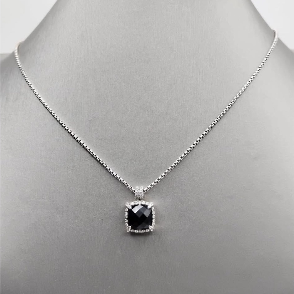 David Yurman Chatelaine  Necklace with Black Onyx and Diamonds, 9mm